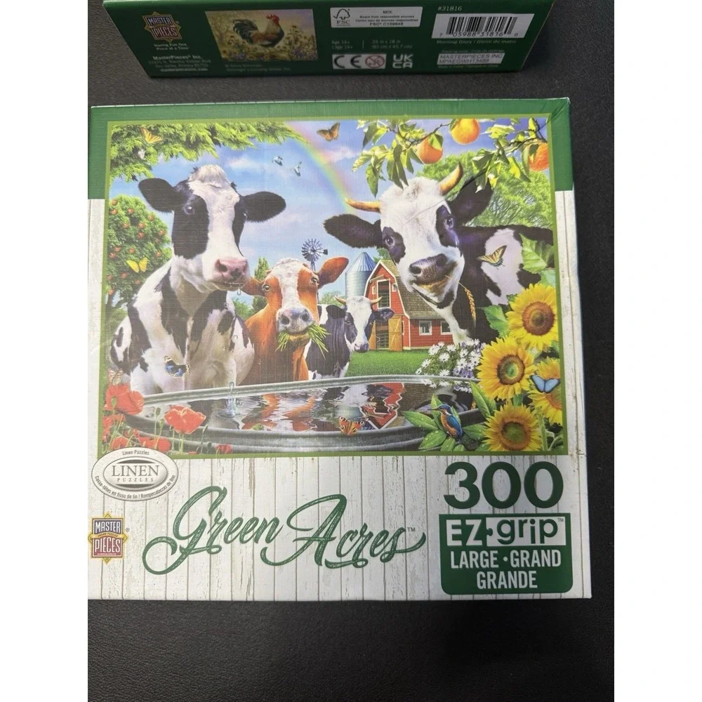 Master Pieces 2 EZ-Grip 300 Large Piece Jigsaw Puzzle Linen Complete Green Acres